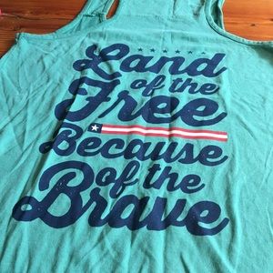 Teal ‘Land of the Free’ Racerback tank